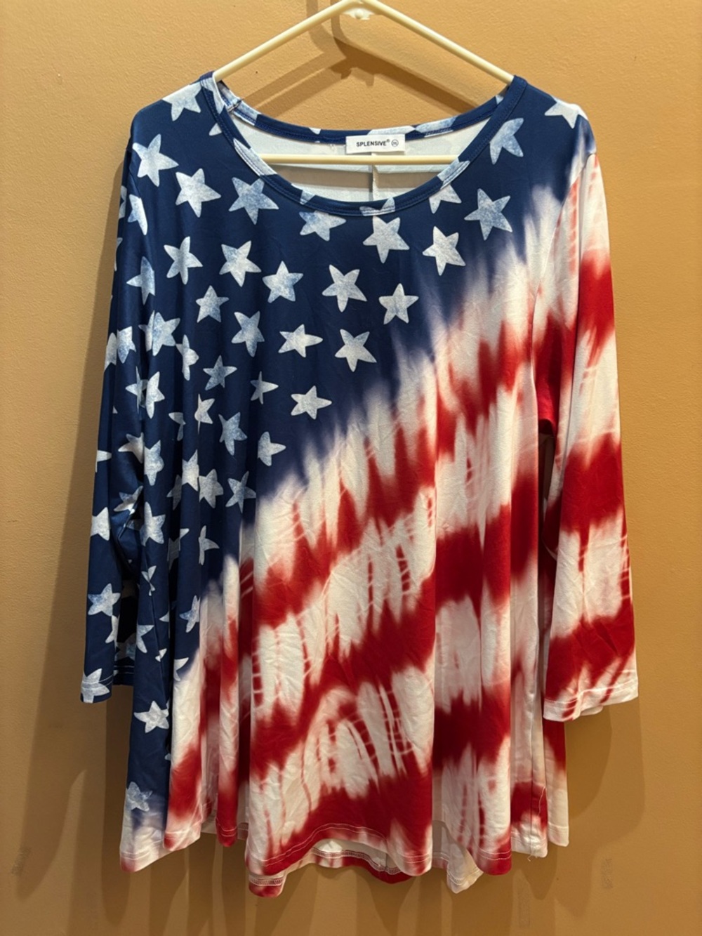 Splensive American flag tie-dye tunic 3/4 sleeves flared swing design 2XL